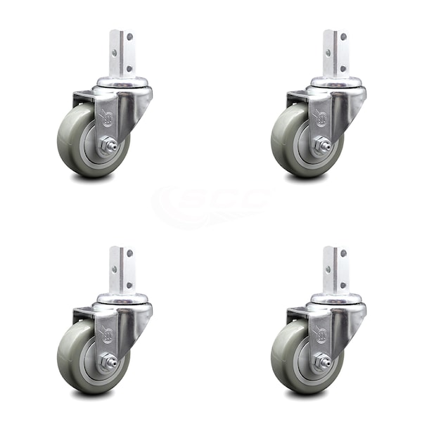 Service Caster 3.5 Inch Gray Polyurethane Wheel Swivel 7/8 Inch Square Stem Caster Set SCC SCC-SQ20S3514-PPUB-GRY-78-4 - main